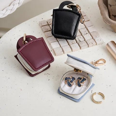 Mini Leather Jewelry Box Keychain Portable Ring Earrings Storage Organizer Micro Handbag Bag Pendant For Travel Women Casegrace