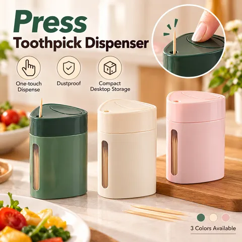 Automatic Press Toothpick Holder Luxury PP Plastic Pop Up Toothpick Dispenser With Visual Window For Home Restaurant