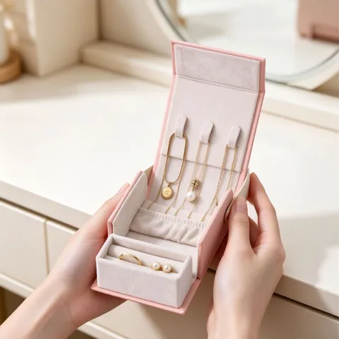 Portable Travel Jewelry Box Mini PU Leather Jewelry Organizer Case With Handle For Rings Earrings Necklace Storage Jewelry Box