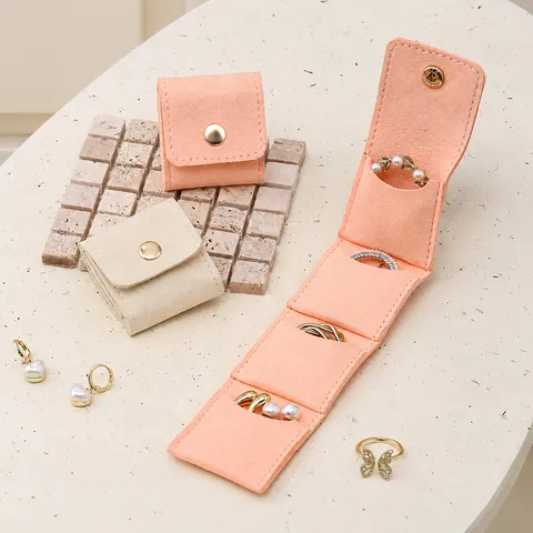 Portable Microfiber Jewelry Bag Travel Ring Pouch Necklace Earring Bracelet Storage Bag Soft Velvet Organizer With Snap Button