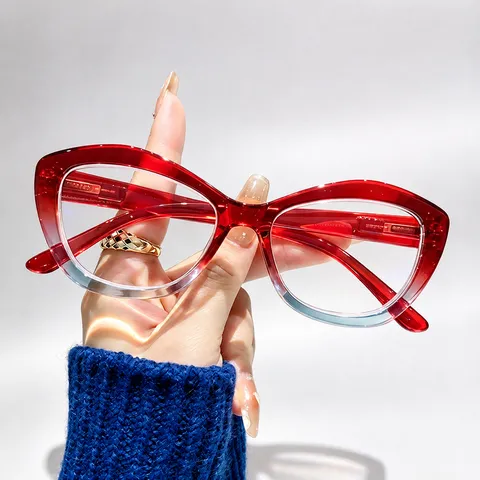 Damen Retro Schmetterling Katzenauge Lesebrille Anti Blaulicht Klare Linsen Modische Kontrastfarbe Vollrand Brille Für Frauen