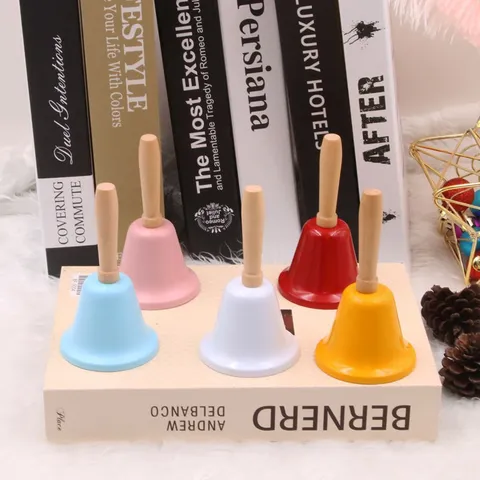 Metal Christmas Hand Bell With Wooden Handle Colorful Painted Bell Party Noise Maker Desktop Ornament Kids Toy Gift