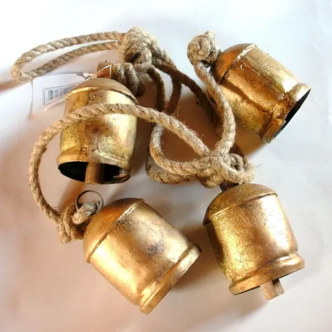 Vintage Brass Christmas Bell Hanging Decoration With Hemp Rope Antique Distressed Metal Bells For Christmas Tree Wreath Ornament