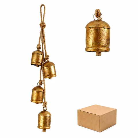 Vintage Brass Christmas Bell Hanging Decoration With Hemp Rope Antique Distressed Metal Bells For Christmas Tree Wreath Ornament