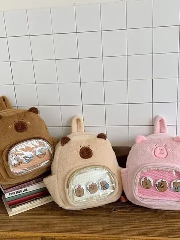 Kawaii Wasserschwein Plüsch Rucksack Ita Tasche Mit Klarem Fenster Cartoon Tier Design Süße Plüsch Schultasche Für Mädchen Kinder Teenager Schule Reise Alltagstasche