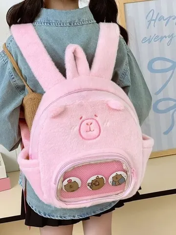 Kawaii Wasserschwein Plüsch Rucksack Ita Tasche Mit Klarem Fenster Cartoon Tier Design Süße Plüsch Schultasche Für Mädchen Kinder Teenager Schule Reise Alltagstasche
