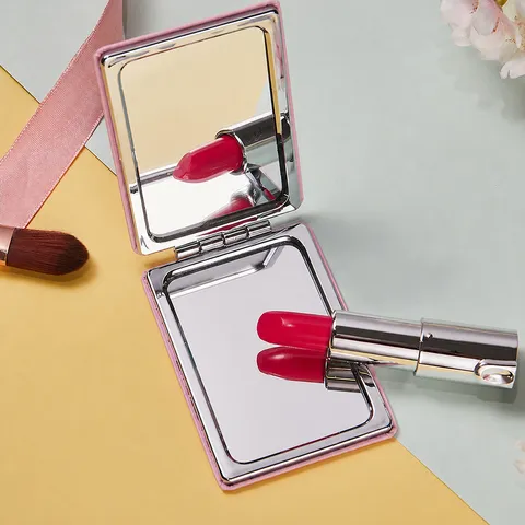 Mini Specchio da Trucco Portatile Pieghevole in Pelle PU Specchio da Tasca a Doppia Faccia Rotondo Quadrato per Viaggi Regalo Donna