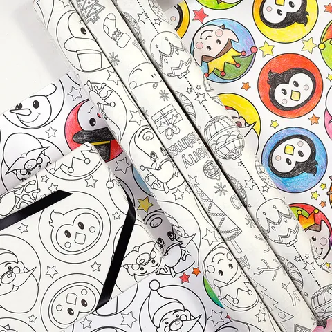 DIY Inkleuren Kerst Inpakpapier Rol Kraftpapier Feestdag Partij Graffiti Inpakpapier Voor Kinderen Verjaardag Cadeau Decoratie
