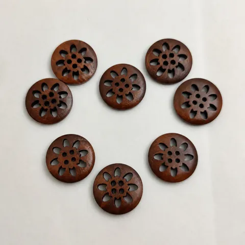 Vintage Coffee Wood Chrysanthemum Buttons Hollow Flower Decorative Sewing Buttons For Shirts Windbreakers Shoes DIY Accessories
