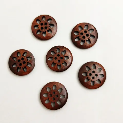 Vintage Coffee Wood Chrysanthemum Buttons Hollow Flower Decorative Sewing Buttons For Shirts Windbreakers Shoes DIY Accessories