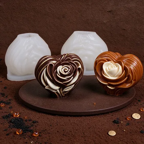 Valentine's Day Rose Heart Silicone Mold For Candle Soap Making 3D Flower Heart Shape DIY Craft Resin Clay Cake Baking Mold Gift