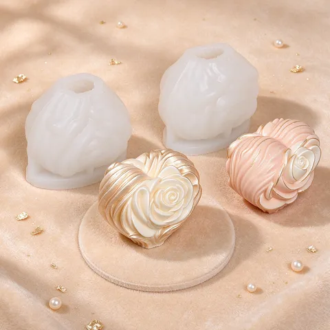 Valentine's Day Rose Heart Silicone Mold For Candle Soap Making 3D Flower Heart Shape DIY Craft Resin Clay Cake Baking Mold Gift
