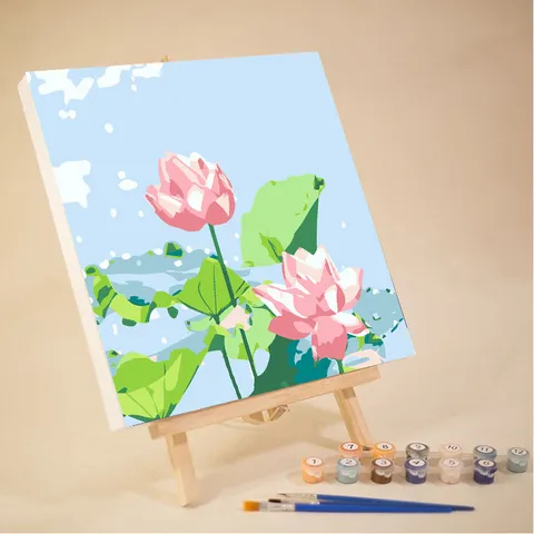 DIY Paint By Numbers Kit For Kids Adults Framed Cotton Canvas Landscape Flower Scenery Acrylic Paint Set With Mini Wood Easel Art Wall Decor