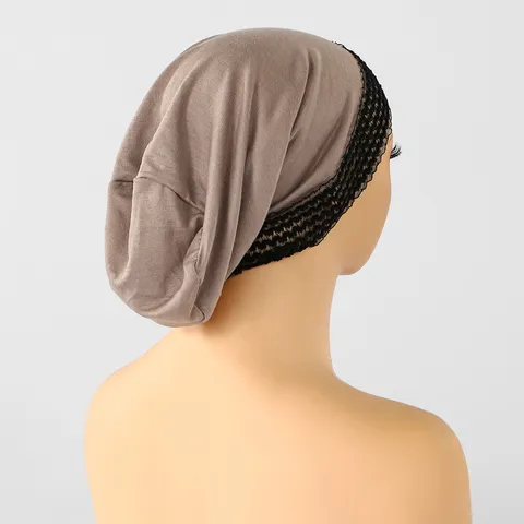 Sotto-hijab da Donna in Cotone Mercerizzato con Pizzo Cappello a Turbante Elastico Plissettato Sottocapo Tinta Unita per Uso Quotidiano