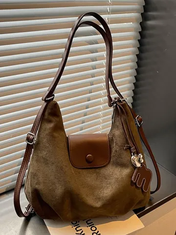 Zaino in Pelle PU Retro da Donna Grande Capacità Texture in Finta Pelle Scamosciata Borsa per Pendolari Borsa a Tracolla Vintage Multifunzionale