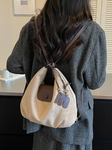 Zaino in Pelle PU Retro da Donna Grande Capacità Texture in Finta Pelle Scamosciata Borsa per Pendolari Borsa a Tracolla Vintage Multifunzionale