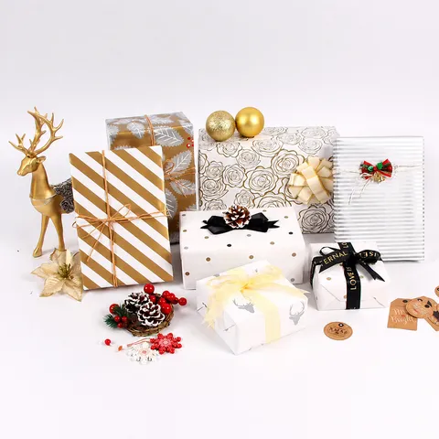 Papel de Regalo de Navidad con Estampado en Oro Rayado Mota Papel Couché para Bricolaje Cubierta de Libro Decoración de Árbol de Navidad