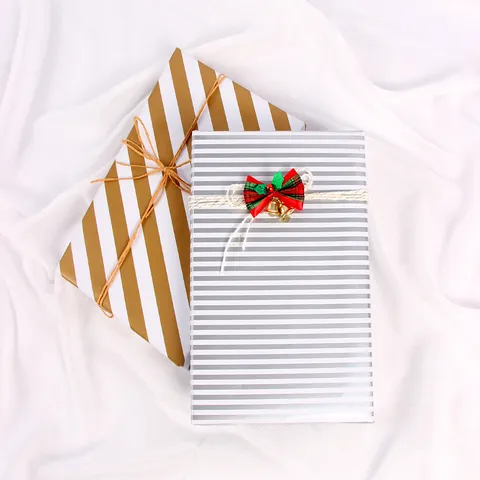 Gold Stamping Christmas Gift Wrapping Paper Striped Polka Dot Art Paper For Holiday DIY Book Cover Xmas Tree Box Decor Material