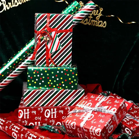 Metallic Aluminized Christmas Gift Wrapping Paper Roll For Holiday Present Gold Foil Striped Snowflake Polka Dot Wrapping Paper Christmas Party Decor