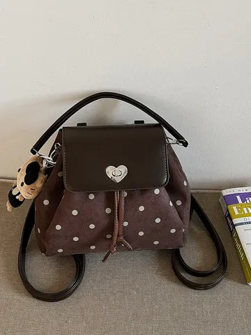 Dames Polka Dot Kleine PU Leren Rugzak Mode Casual Reizen Mini Tas Hart Gesp Beer Hanger Dagelijkse Woon-werk Tas