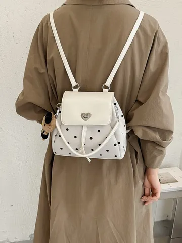 Dames Polka Dot Kleine PU Leren Rugzak Mode Casual Reizen Mini Tas Hart Gesp Beer Hanger Dagelijkse Woon-werk Tas