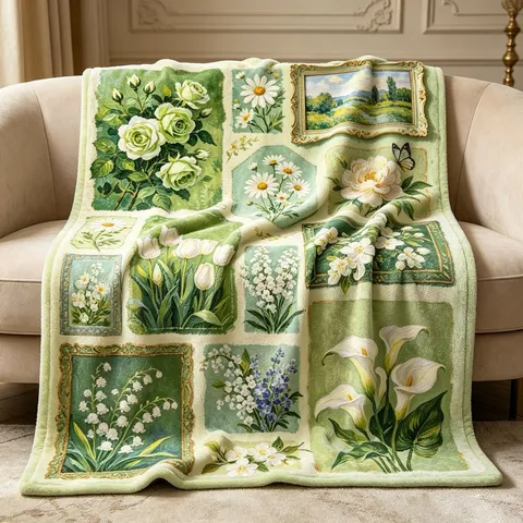Couverture Florale Peinture à l'huile Vintage Polyester Luxe Léger Premium Douce Flanelle Pour Canapé Bureau Chambre Décor