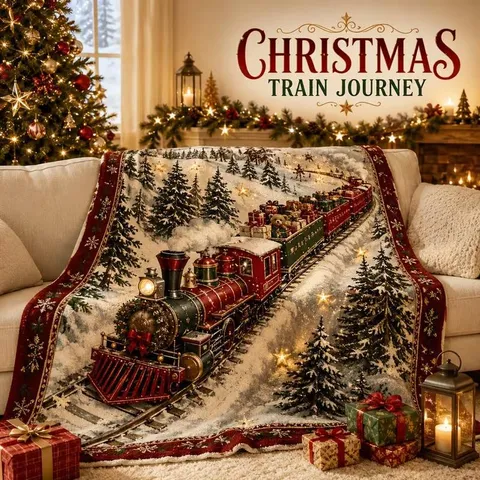 Vintage Kerst Sneeuwwereld Trein Flannel Deken Zacht Warm Sofa Throw Feestelijke Vakantie Sfeer Huisdecoratie Cadeau