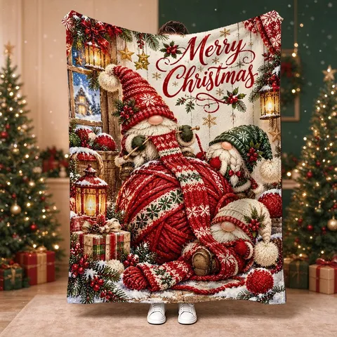 Retro Santa Claus Flannel Blanket Christmas Festival Decor Throw Blanket Warm Soft Fleece Blanket For Sofa Bed Office Nap