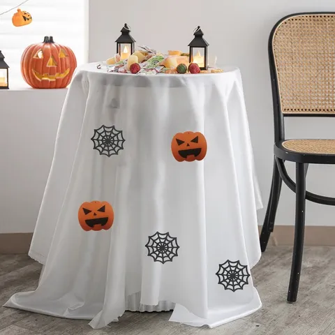 Halloween Pumpkin Ghost Printed Velvet Tablecloth Rectangular Round Soft Fabric Festive Party Dining Table Decoration Cover
