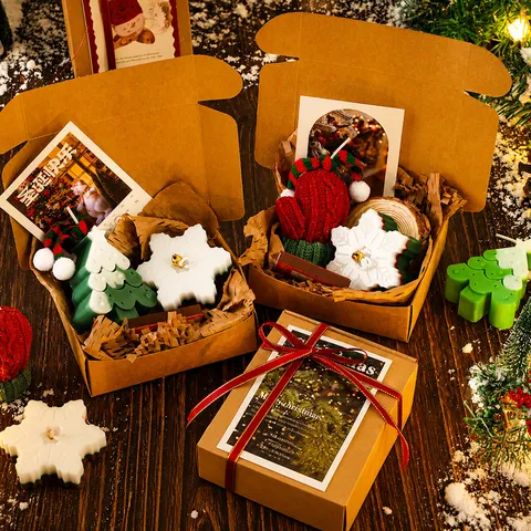 Christmas Scented Candle Gift Box Gingerbread Man Christmas Tree Soy Wax Fragrance Candle Set Holiday Hand Gift