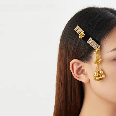 Bohemian Retro Ethnic Style Zinc Alloy Rhinestone Hair Clip Gold Bell Tassel Indian Exotic Side Clip For Women Jewelry Gift