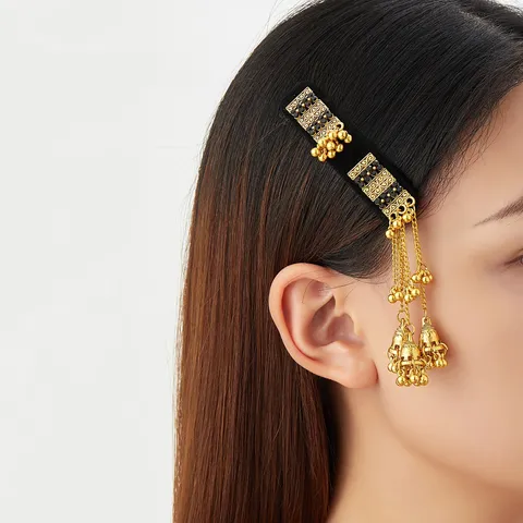 Bohemian Retro Ethnic Style Zinc Alloy Rhinestone Hair Clip Gold Bell Tassel Indian Exotic Side Clip For Women Jewelry Gift