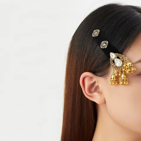 Pince à Cheveux Vintage Ethnique Strass Cloche Goutte d'Eau pour Femmes Bohème Exotique Gland de Cloche Bijoux de Tête