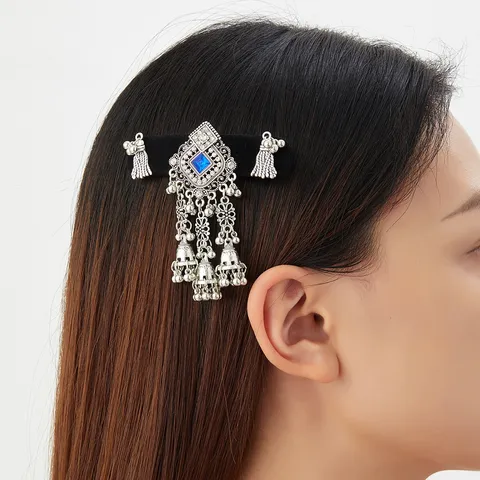 Vintage Indian Ethnic Bell Tassel Hair Clip Zinc Alloy Rhinestone Bohemian Hairpin Women Jewelry Accessories