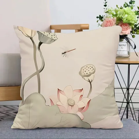 Nieuwe Chinese Stijl Zen Lotus Sierkussen Inkt Schilderen Botanisch Patroon Vierkant Pluche Kussen Voor Huis Kantoor Bank Decor