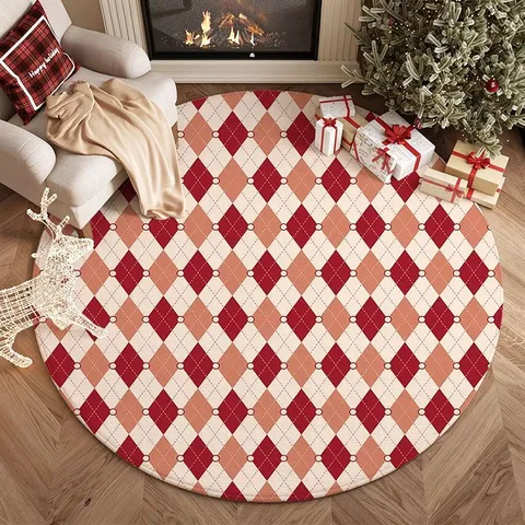 Weihnachten Rautenmuster Rund Area Teppich Kaschmirimitat Weich Dekorativ Bodenmatte Für Wohnzimmer Schlafzimmer Festlich