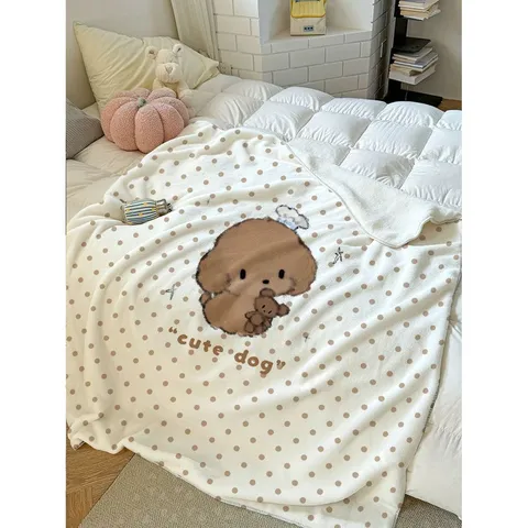 Schattige Cartoon Hond Flanellen Deken Zachte Fleece Woondeken Stippen Print Warme Pluche Deken Voor Bed Bank Kantoor Cadeau