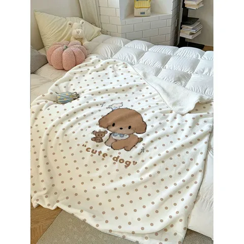 Schattige Cartoon Hond Flanellen Deken Zachte Fleece Woondeken Stippen Print Warme Pluche Deken Voor Bed Bank Kantoor Cadeau