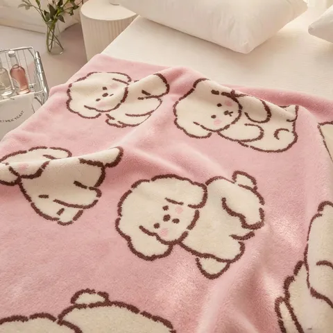 Couverture en Flanelle Chien Bichon Dessin Animé Mignon Châle de Sieste en Polyester Douce pour Bureau Chambre Dortoir Couverture de Voyage