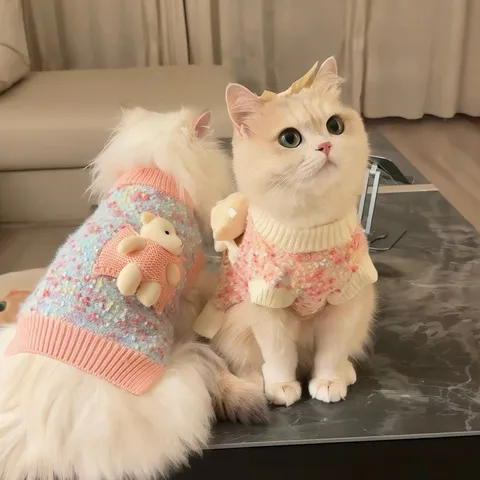 Suéter de Punto para Mascotas Patrón Oso Ropa Perro Gato Suéter Cálido Invierno Ropa Cachorro Vestido de Punto Otoño Invierno
