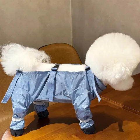 Waterproof Dog Raincoat All-In-One Jumpsuit Four-Legged Apparel For Small Medium Dogs Blue Pet Raincoat Outwear Jumpsuit With Booties