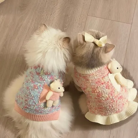 Suéter de Punto para Mascotas Patrón Oso Ropa Perro Gato Suéter Cálido Invierno Ropa Cachorro Vestido de Punto Otoño Invierno