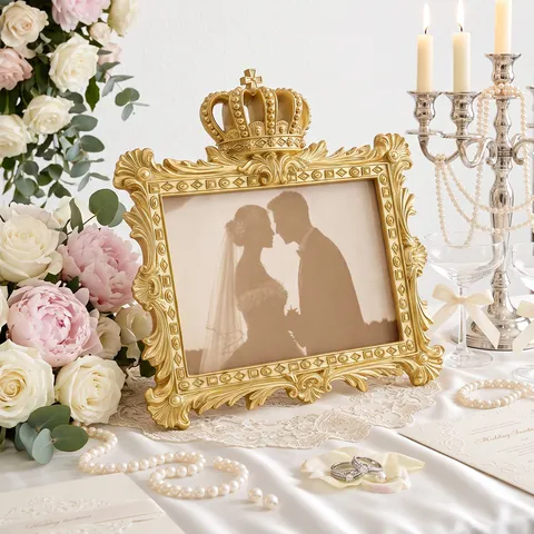Marco de Fotos de Resina de Corona Dorada Vintage Europeo Rectángulo Mesa de Boda Marco de Cuadro Decoración Hogar Estilo Barroco