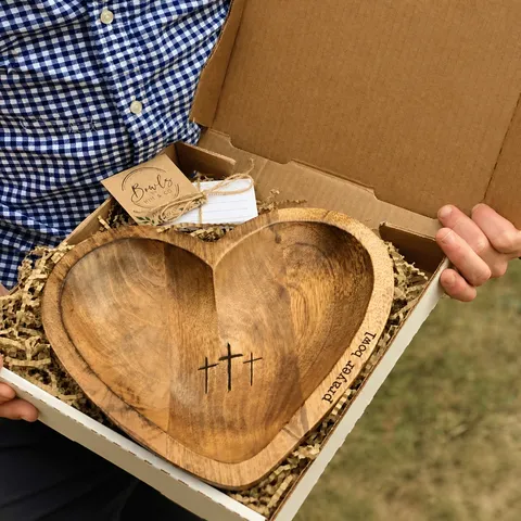 Bol De Prière En Bois En Forme De Coeur Avec Motif Croix Gravée Comprend Des Cartes De Prière Et Un Coffret Cadeau Pour La Décoration Intérieure