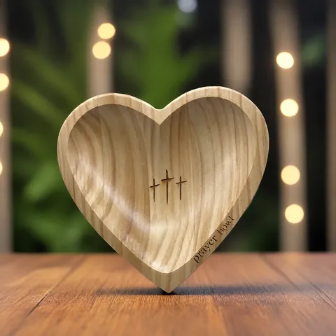 Bol De Prière En Bois En Forme De Coeur Avec Motif Croix Gravée Comprend Des Cartes De Prière Et Un Coffret Cadeau Pour La Décoration Intérieure
