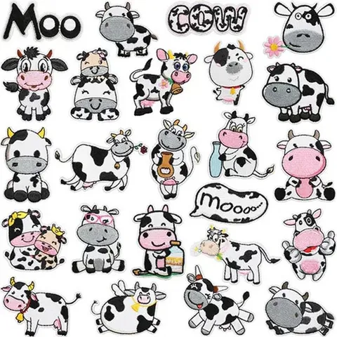Cartoon Cow Embroidery Patches Computer Embroidered Animal Pattern Iron On Applique Decorative Badges For Bag Clothing DIY Decoration