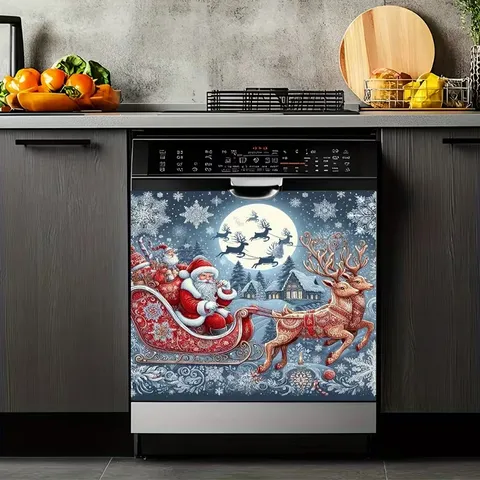 Christmas Dishwasher Magnet Cover Magnetic Decal Sticker Refrigerator Decor Winter Snow Santa Gnome Reindeer Pattern Polyester Appliance Decorative Cover For Kitchen