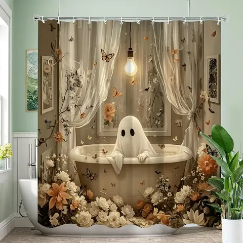 Decorazione Bagno Halloween Vintage Set Tenda Doccia Retro Fantasma Zucca Stampato Poliestere Impermeabile Accessori Bagno