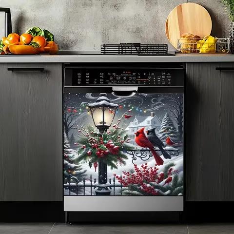Christmas Dishwasher Magnet Cover Magnetic Decal Sticker Refrigerator Decor Winter Snow Santa Gnome Reindeer Pattern Polyester Appliance Decorative Cover For Kitchen