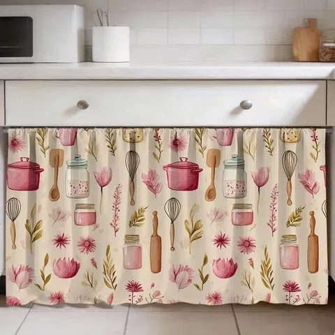 Keukenkast Gordijn Stofdicht Decoratief Café Gordijn Bloemenprint Polyester Pastorale Stijl Kort Gordijn Voor Woondecoratie